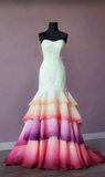 Strapless Mermaid Tiered Tulle Long Prom Dress Appliques Formal Evening Dress HZ1024