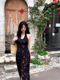 Tea Break Black Print Halter Dress HZ1024