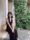 Tea Break Black Print Halter Dress HZ1024