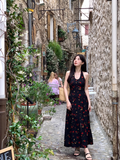 Tea Break Black Print Halter Dress HZ1024
