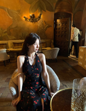 Tea Break Black Print Halter Dress HZ1024