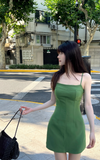 Spaghetti Strap Sheath Satin Short Prom Dresses Dark Green Homecoming Dresses HZ1024