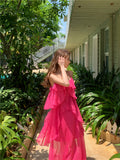 holiday chiffon ruffled suspender dress HZ1024