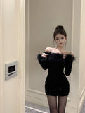 patchwork one-shoulder waisted hip skirt HZ1024