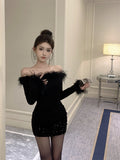 patchwork one-shoulder waisted hip skirt HZ1024