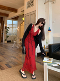 retro red V-neck floral vest long skirt HZ1024