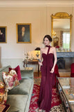Mermaid Chiffon Strapless Birthday Dresses Rust Red Formal Evening Gowns HZ1024