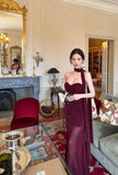 Mermaid Chiffon Strapless Birthday Dresses Rust Red Formal Evening Gowns HZ1024