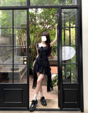 Square Neck Black Ruffle Suspender Dress HZ1024