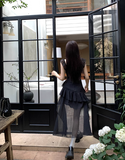 Square Neck Black Ruffle Suspender Dress HZ1024