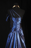 One-shoulder Sheath Satin Beaded Long Prom Dresses, Navy Blue Formal Evening Gowns HZ1024