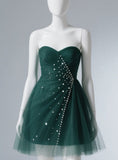 A-line Short Prom Dresses, Sweetheart Diamond Formal Dresses, Forest Green Homecoming Dresses HZ1024
