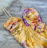 Spaghetti Strap Sheath Long Prom Dresses, Floral Silk Guest Dresses, Yellow Formal Evening Dresses HZ1024