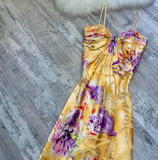 Spaghetti Strap Sheath Long Prom Dresses, Floral Silk Guest Dresses, Yellow Formal Evening Dresses HZ1024