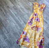 Spaghetti Strap Sheath Long Prom Dresses, Floral Silk Guest Dresses, Yellow Formal Evening Dresses HZ1024