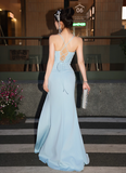 Spaghetti Strap Sheath Long Prom Dresses with Slits, Satin Wedding Guest Dress, Pale Blue Formal Evening Dresses HZ1024