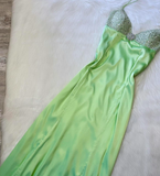 Spaghetti Strap Sheath Beaded Long Prom Dresses, Green Formal Evening Dresses HZ1024