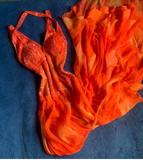 V-neck Sheath Beaded Long Prom Dresses, Orange Formal Evening Dresses HZ1024