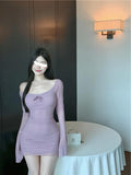 sexy hot girl style mesh long sleeves U-neck off-shoulder hip skirt HZ1024