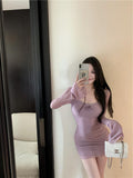 sexy hot girl style mesh long sleeves U-neck off-shoulder hip skirt HZ1024