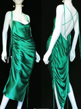 Spaghetti Strap Sheath Satin Backless Prom Dresses , Green Formal Evening Gowns HZ1024