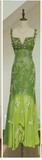 Spaghetti Strap Sheath Chiffon Beaded Long Prom Dresses, Green Formal Evening Dresses HZ1024