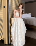 holiday style French A-line halter neck backless long dress HZ1024