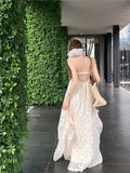 holiday style French A-line halter neck backless long dress HZ1024