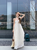 holiday style French A-line halter neck backless long dress HZ1024