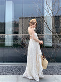 holiday style French A-line halter neck backless long dress HZ1024