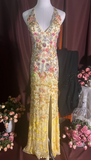 V-neck Sheath Chiffon Sequin Long Prom Dresses Yellow Backless Formal Evening Dresses HZ1024