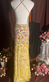 V-neck Sheath Chiffon Sequin Long Prom Dresses Yellow Backless Formal Evening Dresses HZ1024