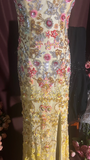 V-neck Sheath Chiffon Sequin Long Prom Dresses Yellow Backless Formal Evening Dresses HZ1024