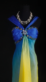 V-neck Sheath Tulle Long Prom Dresses Yellow /Blue Formal Evening Dresses HZ1024