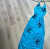Halter Sheath Chiffon Beaded Long Prom Dresses, Blue Formal Evening Dresses HZ1024