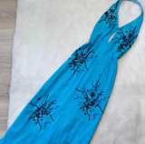 Halter Sheath Chiffon Beaded Long Prom Dresses, Blue Formal Evening Dresses HZ1024