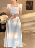 retro elegant A-line square neck puff sleeve dress HZ1024