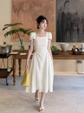retro elegant A-line square neck puff sleeve dress HZ1024