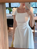 retro elegant A-line square neck puff sleeve dress HZ1024