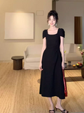 retro elegant A-line square neck puff sleeve dress HZ1024