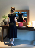 retro elegant A-line square neck puff sleeve dress HZ1024