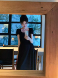 retro elegant A-line square neck puff sleeve dress HZ1024
