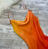 Spaghetti Strap Sheath Chiffon Long Prom Dresses, Gradient Orange Formal Evening Dresses HZ1024