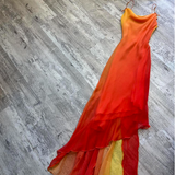 Spaghetti Strap Sheath Chiffon Long Prom Dresses, Gradient Orange Formal Evening Dresses HZ1024