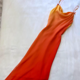 Spaghetti Strap Sheath Chiffon Long Prom Dresses, Gradient Orange Formal Evening Dresses HZ1024