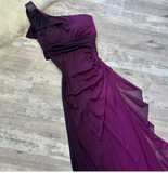One Shoulder Sheath Chiffon Wedding Guest Dresses Grape Formal Evening Dresses HZ1024
