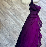 One Shoulder Sheath Chiffon Wedding Guest Dresses Grape Formal Evening Dresses HZ1024