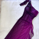 One Shoulder Sheath Chiffon Wedding Guest Dresses Grape Formal Evening Dresses HZ1024