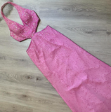 Halter Sheath Beaded Sequin Wedding Guest Dresses Pink Formal Evening Dresses HZ1024