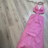 Halter Sheath Beaded Sequin Wedding Guest Dresses Pink Formal Evening Dresses HZ1024